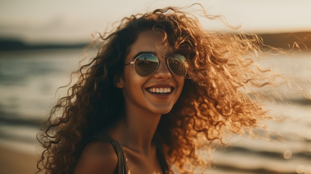 Heureuse belle jeune femme sur la plage