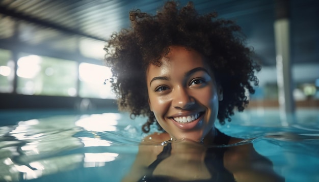 Heureuse femme afro-américaine noire nageant sous l'eau