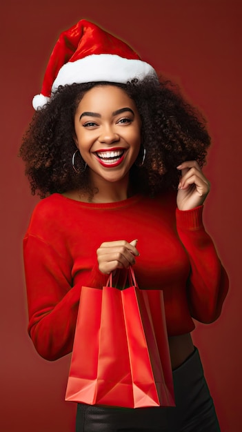 Heureuse femme noire faisant du shopping à Noël