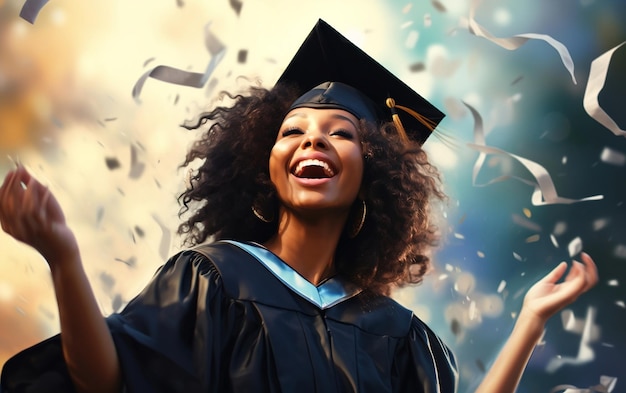 Photo heureuse fille afro-américaine diplômée étudiante célébrant