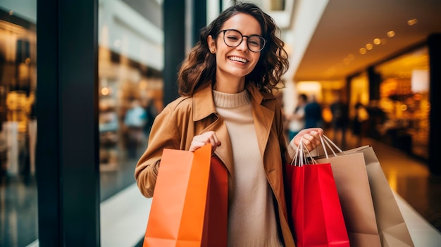 Heureuse jeune femme dans un centre commercial