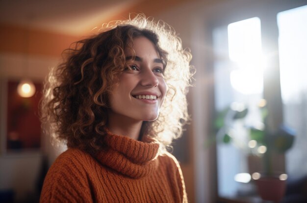 heureuse jeune femme se détendre à la maison