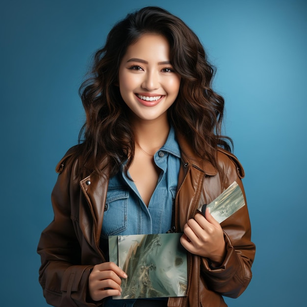 Heureuse jeune femme touristique asiatique détenant un passeport et une carte d'embarquement