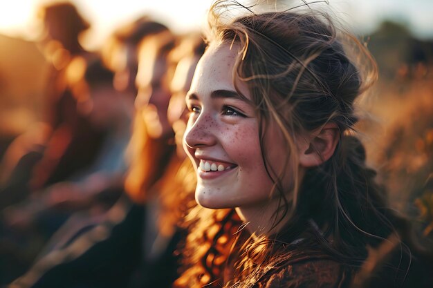 Heureuse jeune fille heure d'or