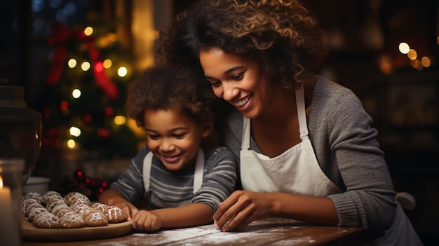 heureuse jeune mère et sa petite fille avec des biscuits