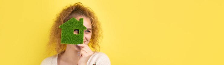 Photo heureux acheteur de maison une jeune fille tient un modèle de maison verte dans ses mains le concept d'écologie de l'énergie verte