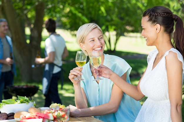 Heureux amis grillage au parc