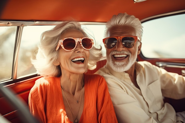 Heureux beau couple au volant d'une voiture