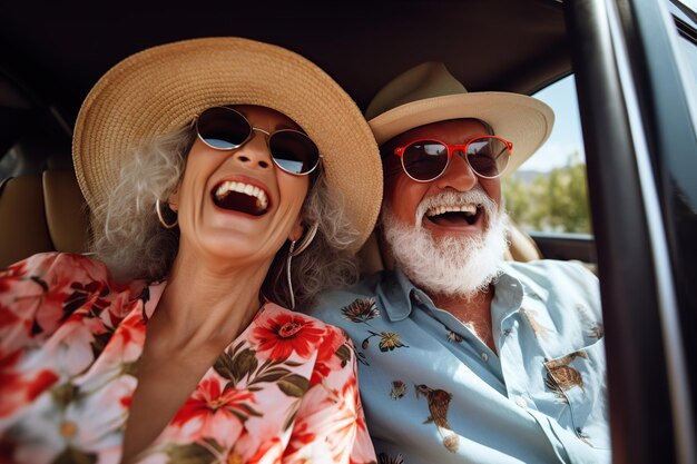 Heureux beau couple conduisant une voiture