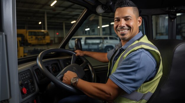 Heureux chauffeur de camion souriant Créé avec la technologie Generative AI