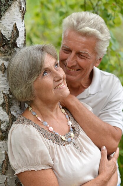 Heureux couple d'âge mûr mignon dans le parc d'été