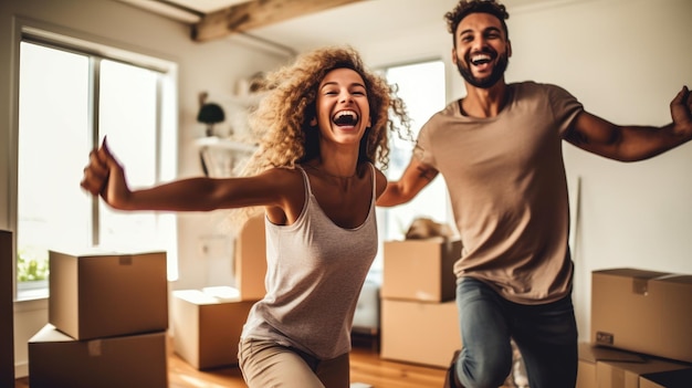 Photo heureux couple excité à l'idée d'emménager dans une nouvelle maison