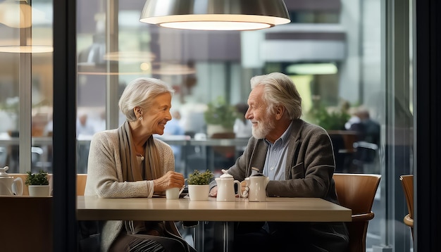 Heureux couple de personnes âgées assis au café concept de la Saint-Valentin