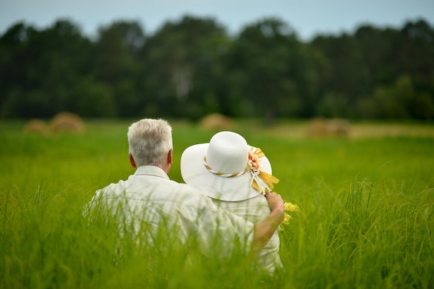 Heureux couple de personnes âgées dans le parc d'été