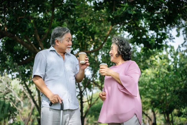 Heureux couple de personnes âgées dans le parc