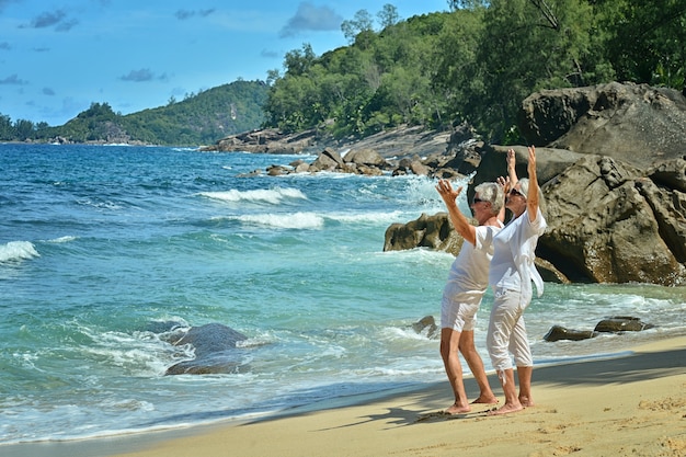 Heureux Couple De Personnes âgées Reste à Tropical Beac