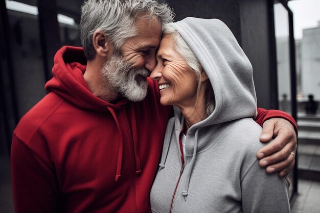 Heureux couple de personnes âgées en tenue de sport