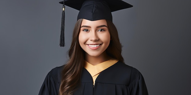 Heureux diplômé du prestigieux collège ou université de l'académie debout sur fond gris titulaire d'un diplôme et souriant à la caméra