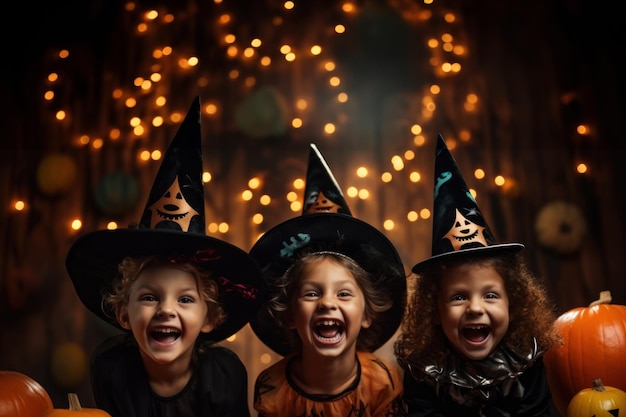 Heureux les enfants mignons avec le festival sur le thème d'halloween se sentent amusants à la fête de nuit