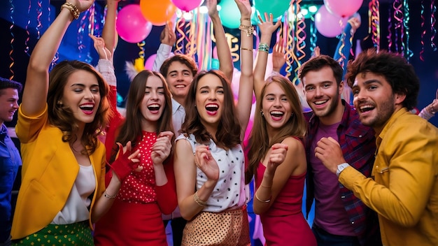 Photo heureux de groupe jeune dans la fête