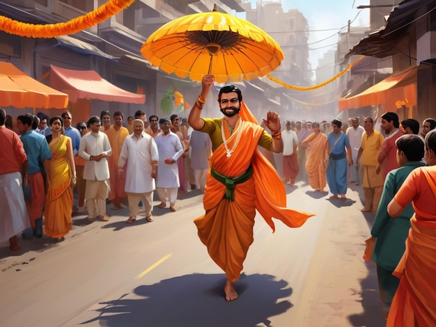 Heureux Gudi Padwa à l'arrière-plan.