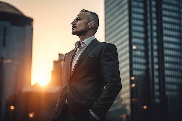 Heureux homme d'affaires riche et prospère, debout