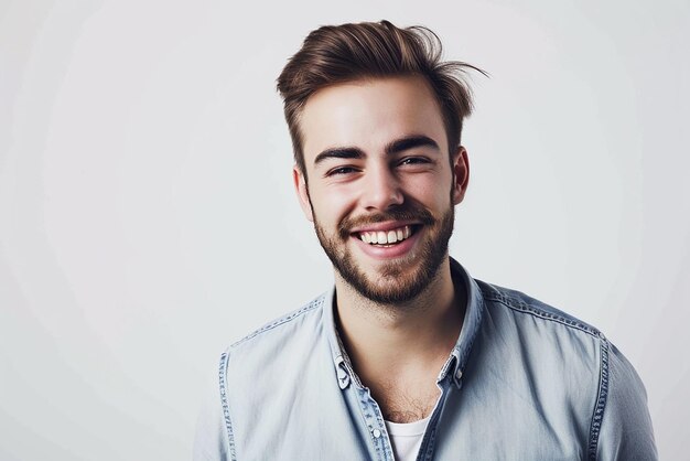 heureux jeune homme posant sur fond blanc isolé