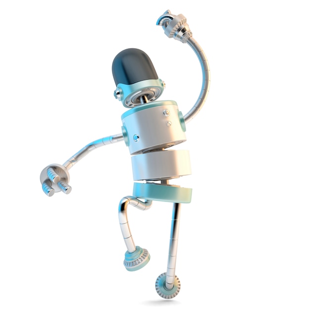 Heureux robot sautant. Illustration 3D