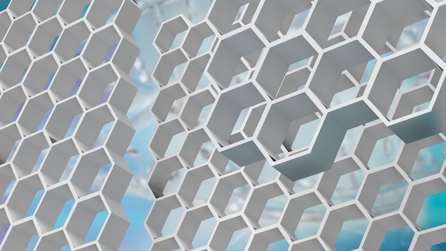 L'hexagone blanc ou le motif de ruche sur l'ADN Arrière-plan pour le rendu 3D de concepts scientifiques ou médicaux