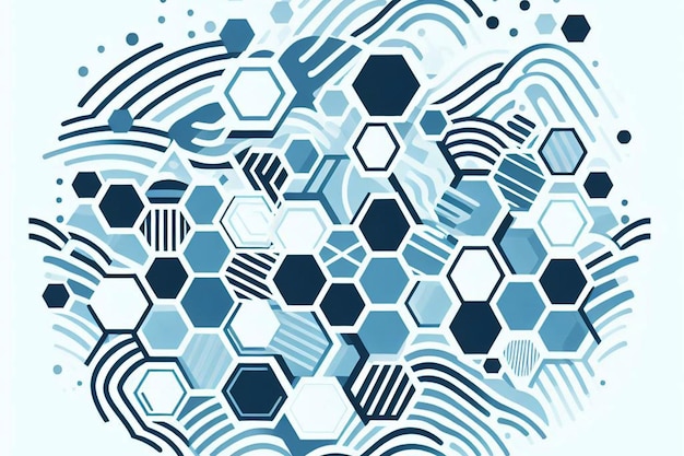 Photo des hexagones bleus dansant sur un fond blanc design technique abstrait