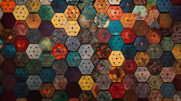 Hexagones et octogones dans une illustration d'art numérique kaléidoscopique