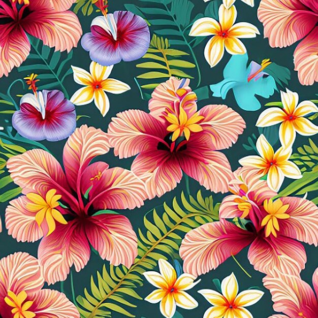 Hibiscus tissu floral sans couture nature botanique textile motif de fond avec des fleurs tropicales