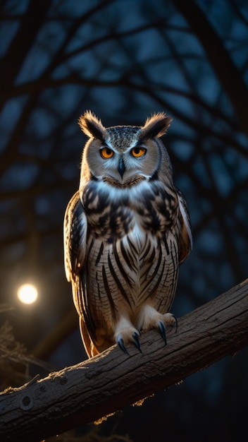 Photo un hibou assis sur une branche d'arbre avec la lumière derrière lui