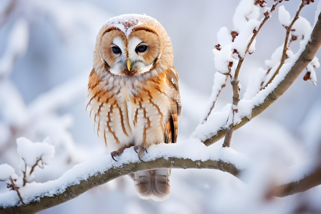 Photo un hibou assis sur une branche avec de la neige