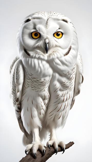 Photo un hibou blanc avec des yeux jaunes et un fond blanc