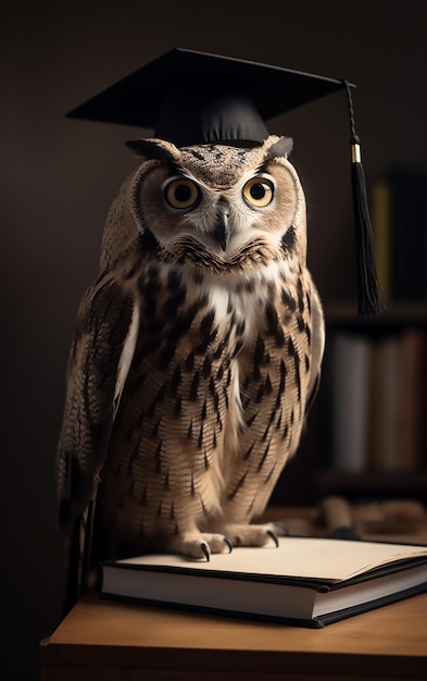 Un hibou avec un bonnet de graduation sur la tête