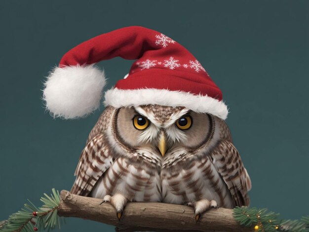 Un hibou avec un christmashat à la main