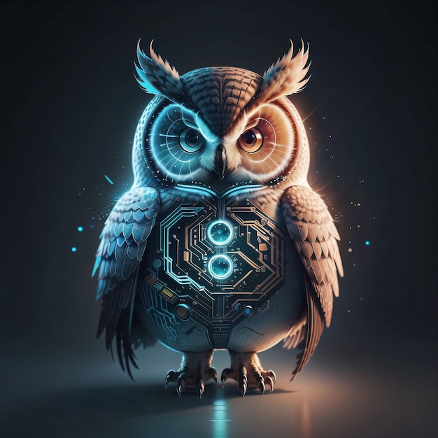 Un hibou avec un circuit imprimé et un circuit imprimé au milieu.