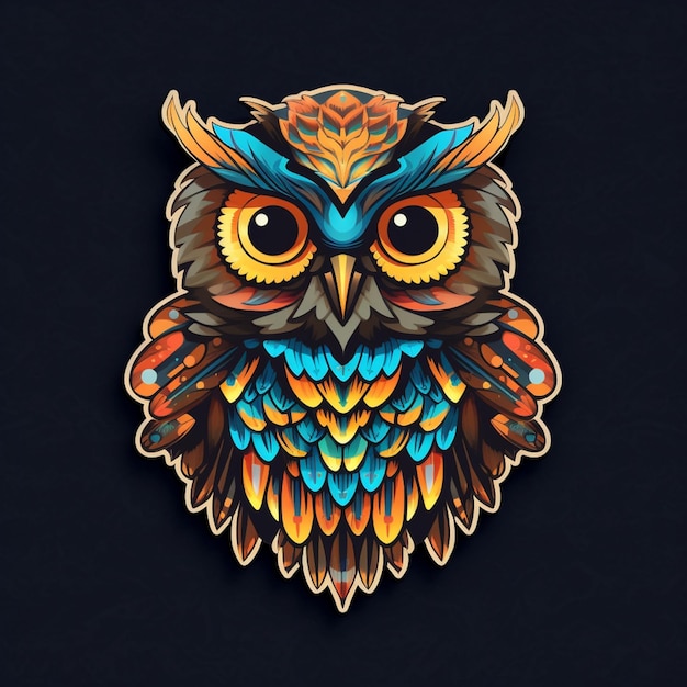 Un hibou coloré avec un fond noir