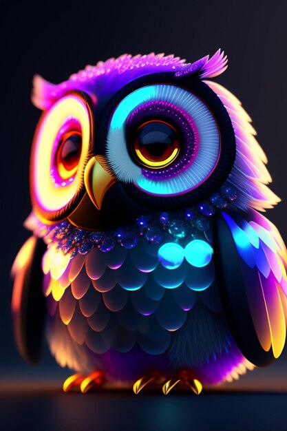 Un hibou coloré avec un fond noir