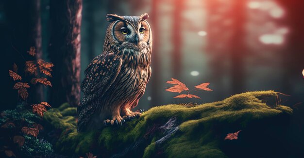 Hibou dans une forêt photographie d'un hibou dans une forêt Generative AI