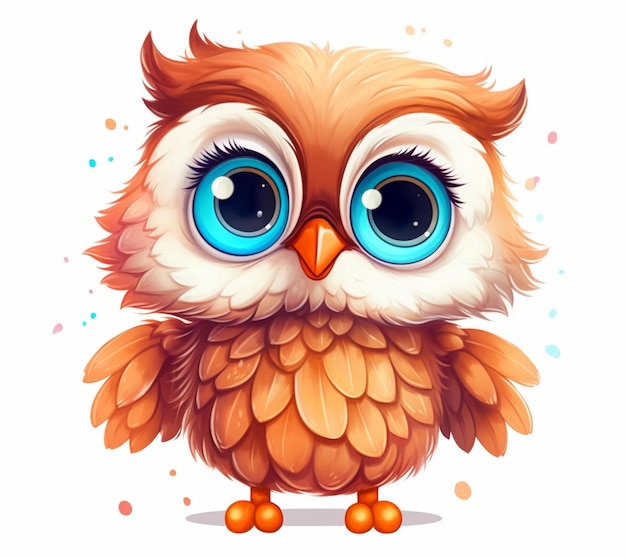 Hibou de dessin animé avec de grands yeux bleus et de grands yeux ai génératif