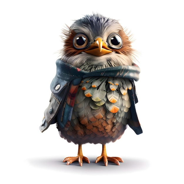 Hibou de dessin animé mignon isolé sur fond blanc illustration 3D