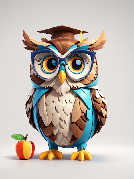 hibou étudiant intelligent avec capuche brune en 3D