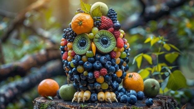 Photo un hibou fait de fruits et de légumes