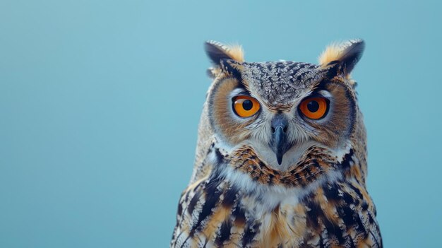 Un hibou sur un fond bleu pastel