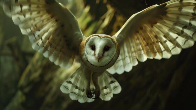 Photo un hibou de grange volant dans les airs convient pour les concepts de la faune ou de la nature