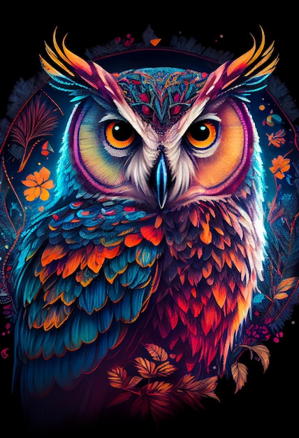 Hibou de mandala coloré. Généré par l'IA