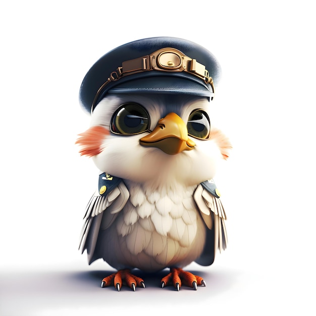 Hibou mignon de bande dessinée dans un chapeau de police sur un fond blanc