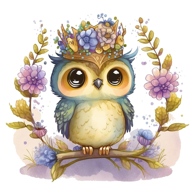 Hibou mignon en illustration aquarelle